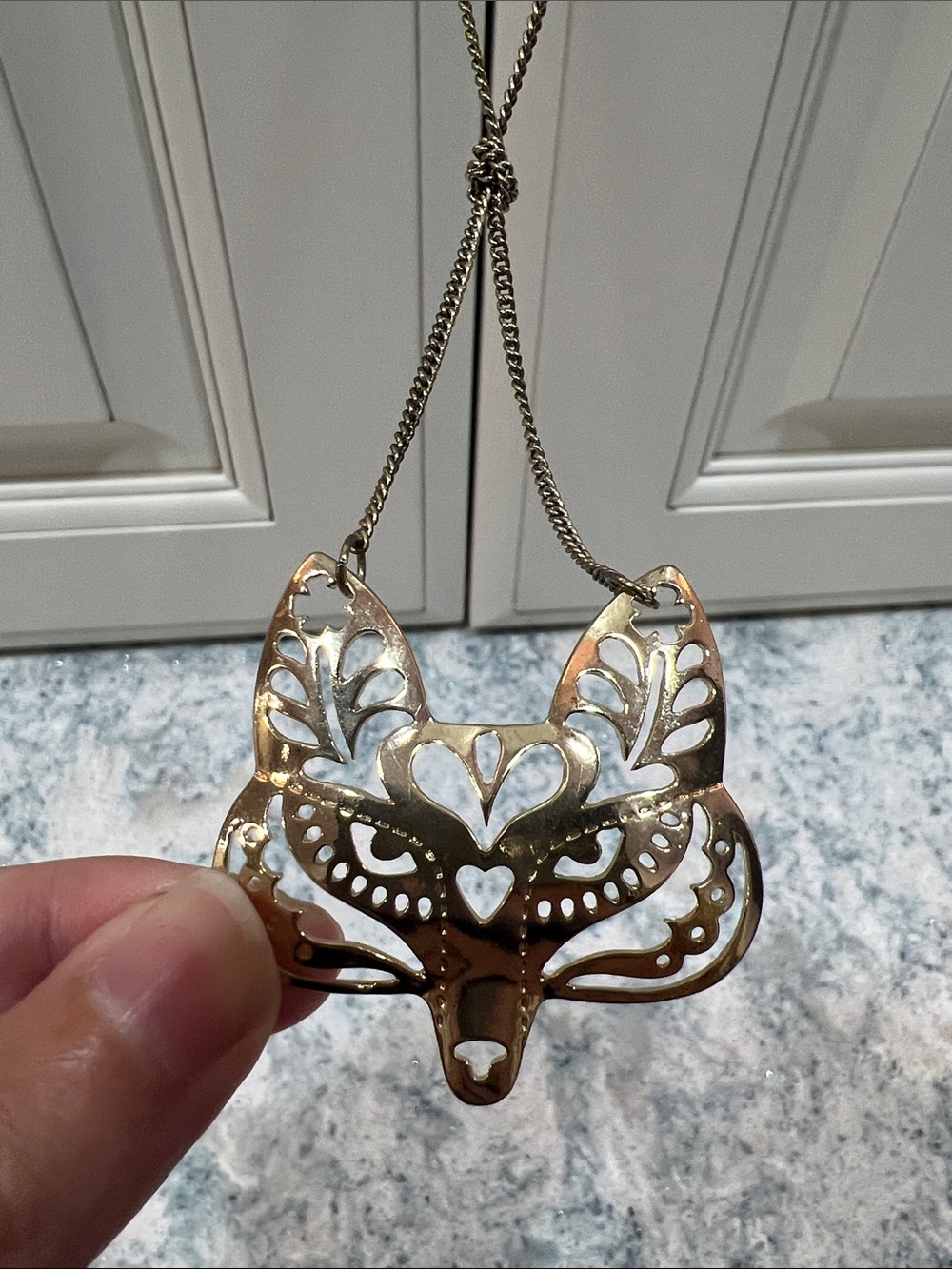 Gold Fox Cutout Filigree Shaped Pendant Necklace Super Long Jewelry Accessories